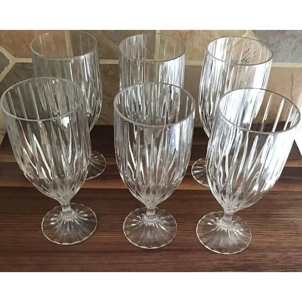 Vintage Mikasa Park Lane Set of 6 Clear Glass Water Goblets Stemmed 7